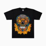 Camiseta Puntillismo Calavera Flores