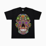 Camiseta Puntillismo Calavera Ojos Flores