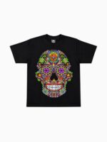 Camiseta Puntillismo Calavera Ojos Flores